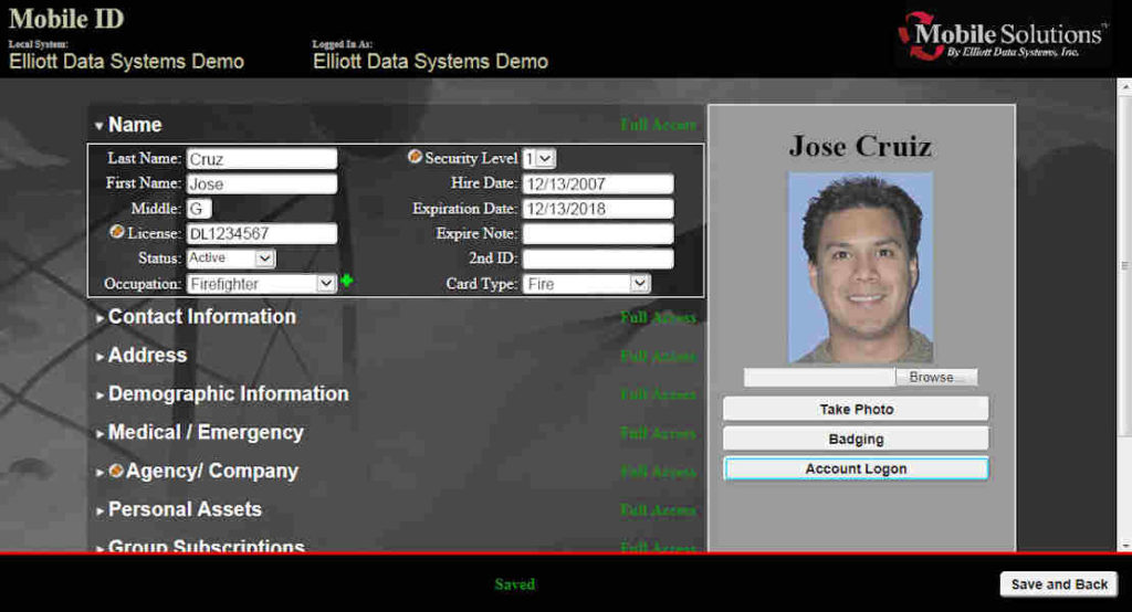 MobileID Personnel software by Elliott Data Systems